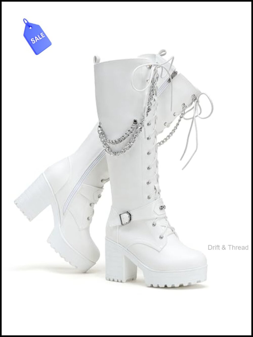 Women's Knee High Platform Block Heel Lace Up Zip Boots